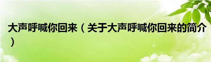 大聲呼喊你回來（關(guān)于大聲呼喊你回來的簡介）