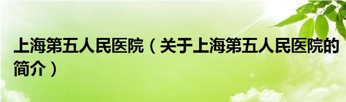 上海第五人民醫(yī)院（關于上海第五人民醫(yī)院的簡介）