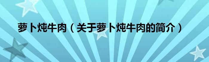 蘿卜燉牛肉（關(guān)于蘿卜燉牛肉的簡(jiǎn)介）