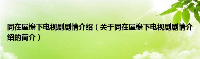 同在屋檐下電視劇劇情介紹（關(guān)于同在屋檐下電視劇劇情介紹的簡介）