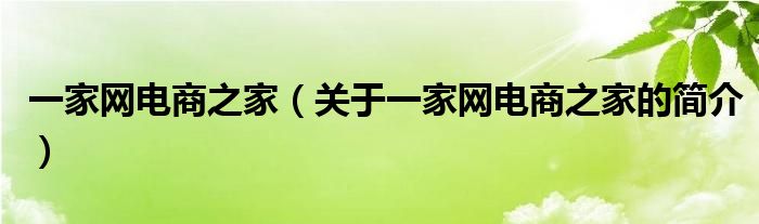 一家網(wǎng)電商之家（關(guān)于一家網(wǎng)電商之家的簡介）