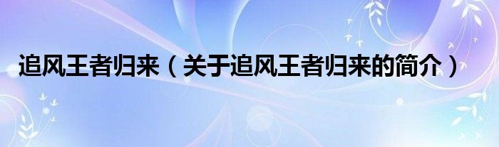 追風(fēng)王者歸來（關(guān)于追風(fēng)王者歸來的簡(jiǎn)介）