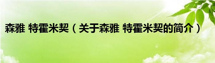 森雅 特霍米契（關(guān)于森雅 特霍米契的簡介）