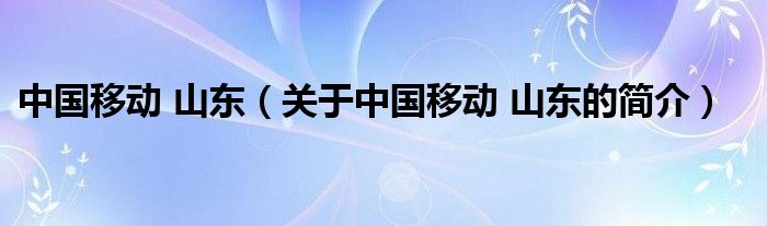 中國(guó)移動(dòng) 山東（關(guān)于中國(guó)移動(dòng) 山東的簡(jiǎn)介）