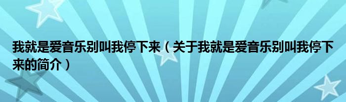 我就是愛音樂別叫我停下來（關(guān)于我就是愛音樂別叫我停下來的簡介）