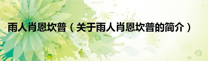 雨人肖恩坎普（關(guān)于雨人肖恩坎普的簡(jiǎn)介）