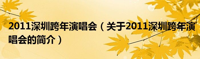 2011深圳跨年演唱會(huì)（關(guān)于2011深圳跨年演唱會(huì)的簡(jiǎn)介）