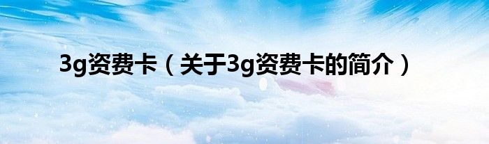 3g資費卡（關(guān)于3g資費卡的簡介）