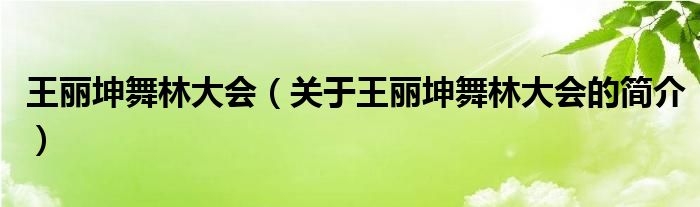 王麗坤舞林大會(huì)（關(guān)于王麗坤舞林大會(huì)的簡(jiǎn)介）