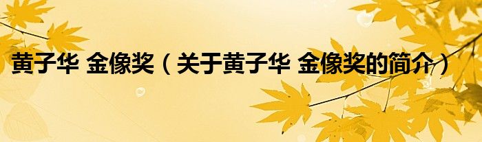 黃子華 金像獎（關于黃子華 金像獎的簡介）