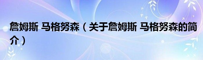 詹姆斯 馬格努森（關(guān)于詹姆斯 馬格努森的簡(jiǎn)介）