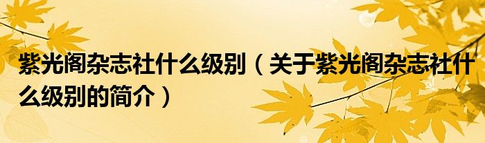 紫光閣雜志社什么級(jí)別（關(guān)于紫光閣雜志社什么級(jí)別的簡(jiǎn)介）