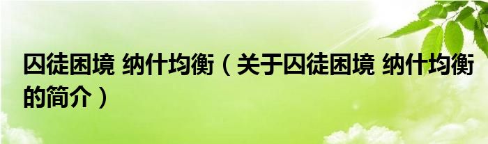 囚徒困境 納什均衡（關(guān)于囚徒困境 納什均衡的簡介）