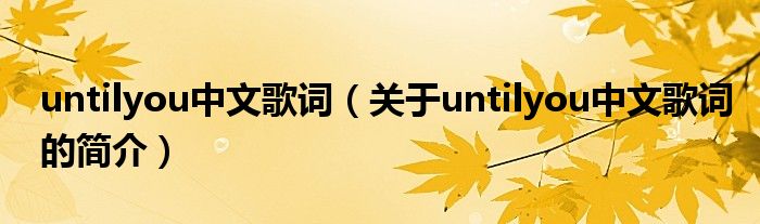 untilyou中文歌詞（關(guān)于untilyou中文歌詞的簡介）