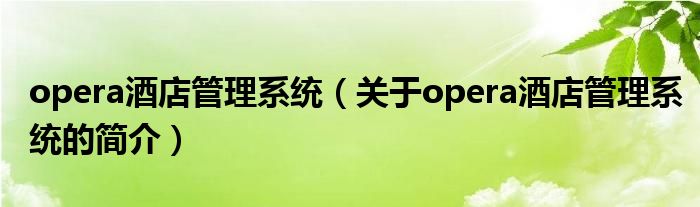 opera酒店管理系統(tǒng)（關(guān)于opera酒店管理系統(tǒng)的簡(jiǎn)介）