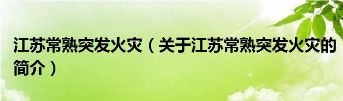 江蘇常熟突發(fā)火災(zāi)（關(guān)于江蘇常熟突發(fā)火災(zāi)的簡(jiǎn)介）