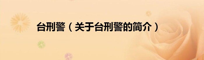 臺(tái)刑警（關(guān)于臺(tái)刑警的簡(jiǎn)介）