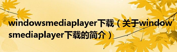 windowsmediaplayer下載（關(guān)于windowsmediaplayer下載的簡(jiǎn)介）