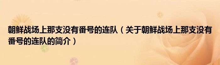 朝鮮戰(zhàn)場(chǎng)上那支沒(méi)有番號(hào)的連隊(duì)（關(guān)于朝鮮戰(zhàn)場(chǎng)上那支沒(méi)有番號(hào)的連隊(duì)的簡(jiǎn)介）