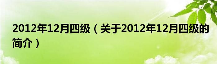 2012年12月四級（關于2012年12月四級的簡介）