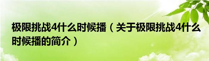 極限挑戰(zhàn)4什么時候播（關(guān)于極限挑戰(zhàn)4什么時候播的簡介）