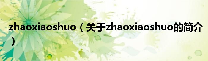 zhaoxiaoshuo（關(guān)于zhaoxiaoshuo的簡(jiǎn)介）