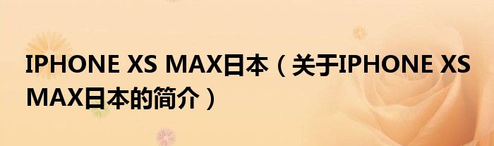 IPHONE XS MAX日本（關(guān)于IPHONE XS MAX日本的簡介）