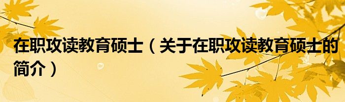 在職攻讀教育碩士（關(guān)于在職攻讀教育碩士的簡介）