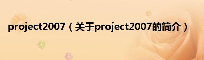 project2007（關于project2007的簡介）