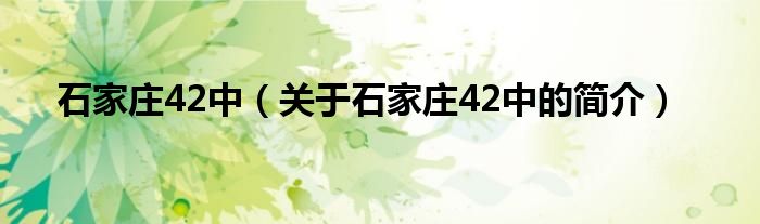 石家莊42中（關于石家莊42中的簡介）