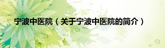 寧波中醫(yī)院（關(guān)于寧波中醫(yī)院的簡(jiǎn)介）