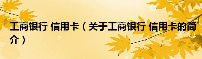 工商銀行 信用卡（關(guān)于工商銀行 信用卡的簡(jiǎn)介）