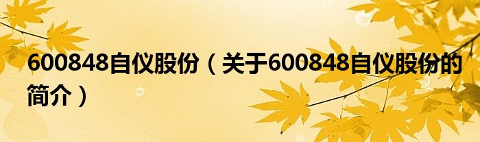 600848自?xún)x股份（關(guān)于600848自?xún)x股份的簡(jiǎn)介）