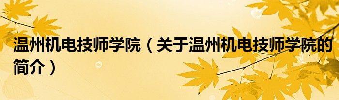 溫州機電技師學院（關(guān)于溫州機電技師學院的簡介）