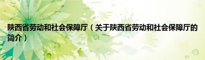 陜西省勞動和社會保障廳（關于陜西省勞動和社會保障廳的簡介）