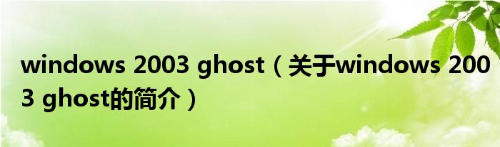 windows 2003 ghost（關(guān)于windows 2003 ghost的簡介）