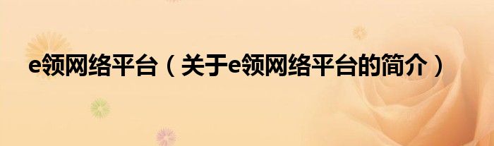 e領(lǐng)網(wǎng)絡(luò)平臺(tái)（關(guān)于e領(lǐng)網(wǎng)絡(luò)平臺(tái)的簡介）