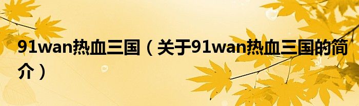 91wan熱血三國（關于91wan熱血三國的簡介）