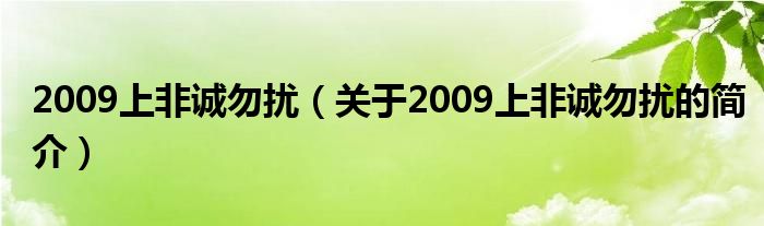 2009上非誠勿擾（關(guān)于2009上非誠勿擾的簡(jiǎn)介）