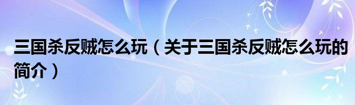 三國殺反賊怎么玩（關(guān)于三國殺反賊怎么玩的簡介）