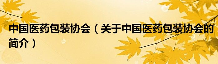 中國醫(yī)藥包裝協(xié)會（關(guān)于中國醫(yī)藥包裝協(xié)會的簡介）