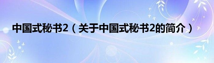 中國式秘書2（關(guān)于中國式秘書2的簡介）