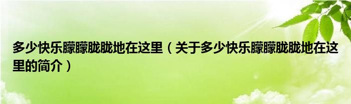 多少快樂朦朦朧朧地在這里（關(guān)于多少快樂朦朦朧朧地在這里的簡(jiǎn)介）