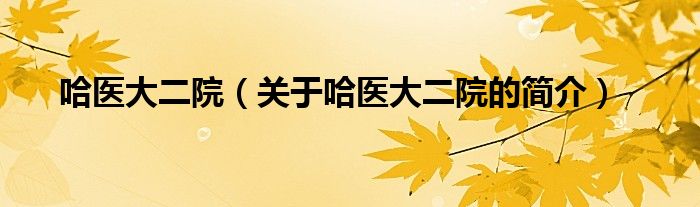 哈醫(yī)大二院（關于哈醫(yī)大二院的簡介）