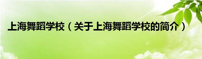 上海舞蹈學校（關于上海舞蹈學校的簡介）