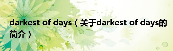 darkest of days（關(guān)于darkest of days的簡介）