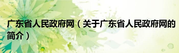 廣東省人民政府網(wǎng)（關(guān)于廣東省人民政府網(wǎng)的簡(jiǎn)介）