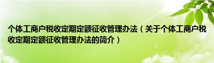 個(gè)體工商戶稅收定期定額征收管理辦法（關(guān)于個(gè)體工商戶稅收定期定額征收管理辦法的簡(jiǎn)介）