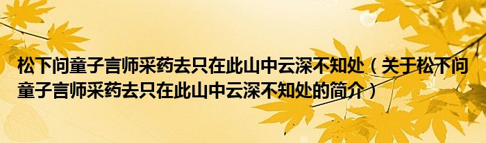 松下問童子言師采藥去只在此山中云深不知處（關(guān)于松下問童子言師采藥去只在此山中云深不知處的簡介）