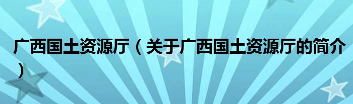 廣西國土資源廳（關于廣西國土資源廳的簡介）